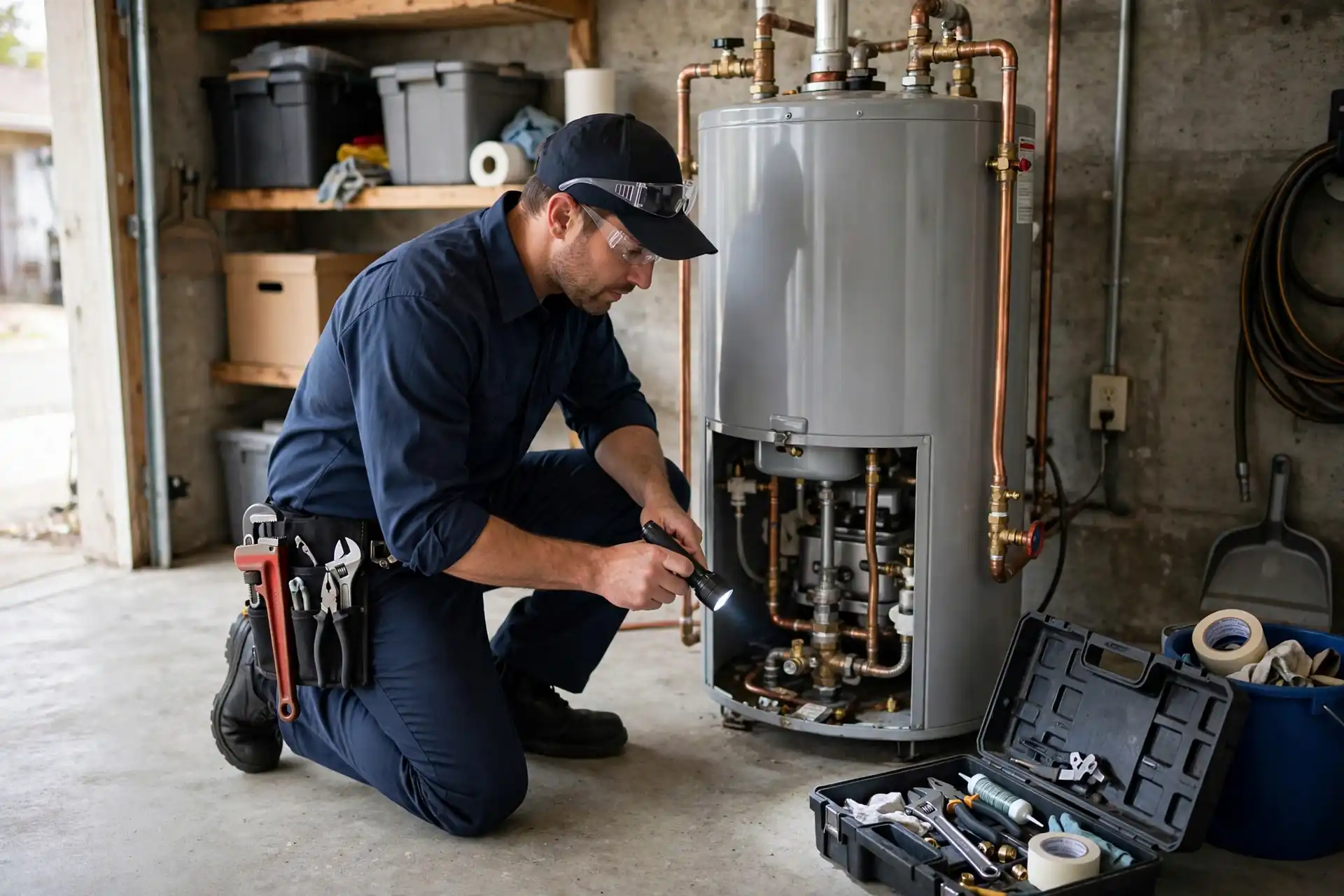 Technician using tools during a service visit