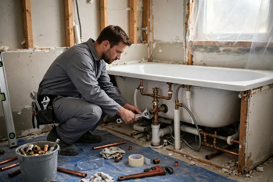 Plumber reviewing a repair plan in Escondido