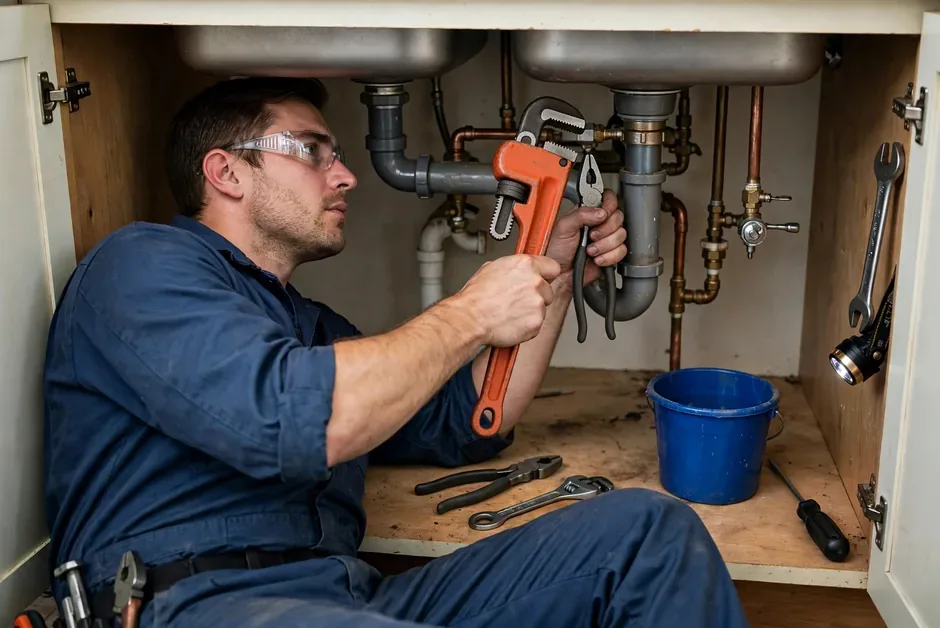 Technician using tools during a service visit